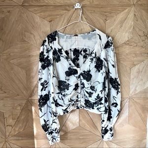 Black and white floral Free People blouse-NWT